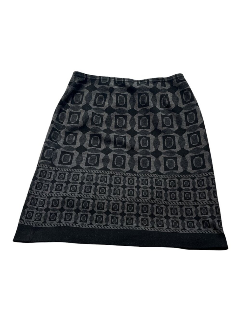 STUDIO POINT Skirt Geometric Print Soft Knit Charcoal Grey Black Size Medium